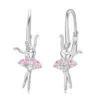 wholesale 925 Sterling Silver Ballet Dancer Drop Earrings Wholesale With Pink And Clear Gems-Ballet Earrings-B