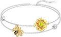 wholesale 925 Sterling Silver Bee & Sunflower Charm Bracelet for Women and Girls Gift-0-0