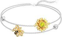 wholesale 925 Sterling Silver Bee & Sunflower Charm Bracelet for Women and Girls Gift-Bee