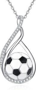 wholesale 925 Sterling Silver AAA Cubic Zirconia Soccer Pendant Necklace Gift for Soccer Lovers-0-0