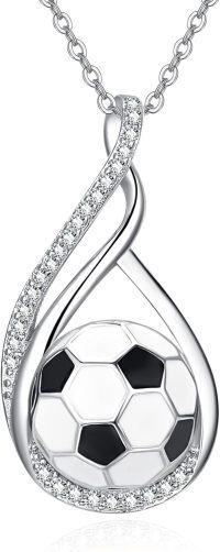 wholesale 925 Sterling Silver AAA Cubic Zirconia Soccer Pendant Necklace Gift for Soccer Lovers-Soccer