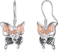 wholesale 925 Sterling Silver Bat Skull Drop Earrings 2 Long Halloween Jewelry for Women Girls Gift-Butterfly