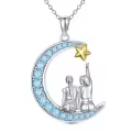TOUPOP Sterling Silver Crystal 2 Sisters Moon Star Necklace-0-0