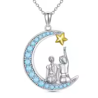TOUPOP Sterling Silver Crystal 2 Sisters Moon Star Necklace-undefined