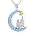 TOUPOP Sterling Silver Crystal 2 Sisters Moon Star Necklace-0-0
