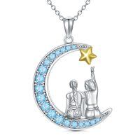 TOUPOP Sterling Silver Crystal 2 Sisters Moon Star Necklace-undefined