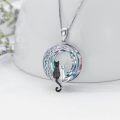 wholesale 925 Sterling Silver Cat on the Moon Pendant Necklace with Blue Circle Crystal for Women-0-10