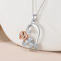 wholesale 925 Sterling Silver Diamond Rose Heart Pendant Necklace for Women - Valentines Day Gifts-0-2