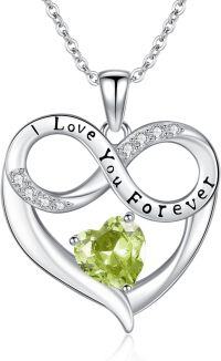 wholesale 925 Sterling Silver 12 Month Birthstone Necklace for Women I Love You Forever Engraved Heart Pendant 18 +2 Chain Valentine Mother s Day Birthday Christmas Gift-08-Aug-Lab Created Peridot