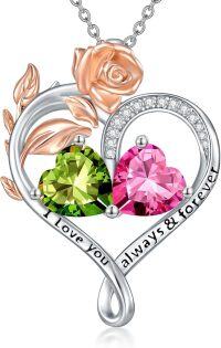 wholesale Sterling Silver Rose Quartz Heart Birthstone Necklace for Women Valentine s Day Gift-08-10-Aug-Oct Birthstones