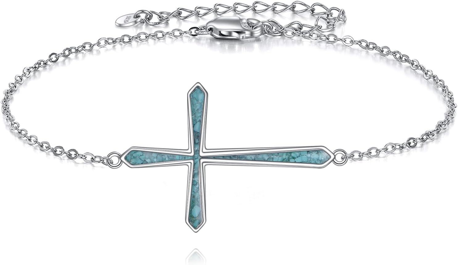 Sterling Silver Cross Bracelet Jewelry with Stone for Women-Cross Bracelet