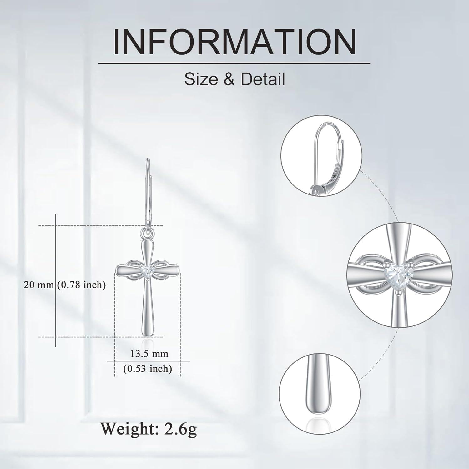 wholesale 925 Sterling Silver Cross Drop Earrings with Heart and Knot Design-0-4