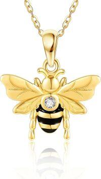 wholesale 14K Gold Bee Pendant Necklace with Cubic Zirconia  for Women Girl-C-Bee