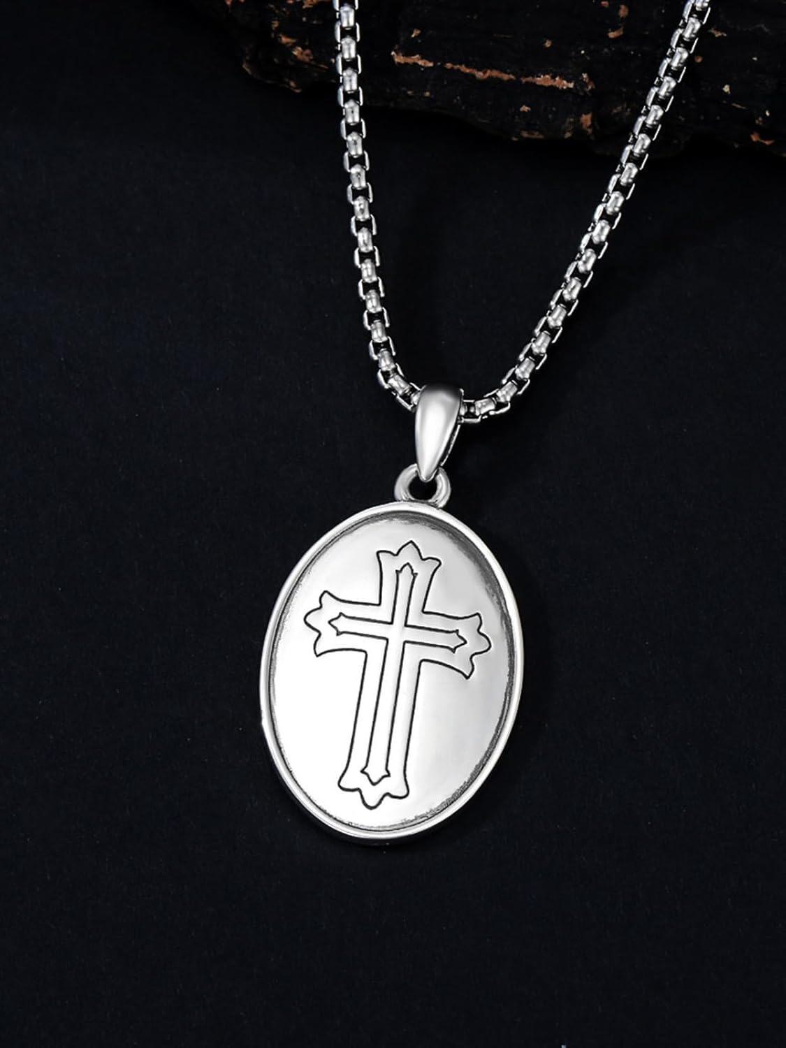 Sterling Silver Stone Patron Saint Necklace Amulet Jewelry Gift for Men Women-0-3