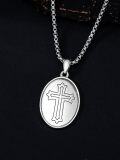 wholesale 925 Sterling Silver Oval St Peregrine Medal Cross Pendant Necklace  for Men & Women Gifts-0-3