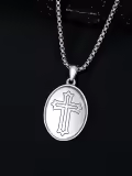 wholesale 925 Sterling Silver Oval St Peregrine Medal Cross Pendant Necklace Wholesale  for Men & Women Gifts-0-3