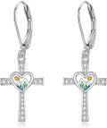 wholesale Sterling Silver & Abalone Shell Mustard Seed Cross Dangle Earrings with AAA CZ, Inspirational Christian Faith Jewelry Gift-0-0