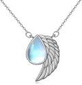 wholesale 925 Sterling Silver Angel Wing Teardrop Pendant Necklace with Blue Moonstone and Feather Design for Women Girls  48cm Chain Length-0-0