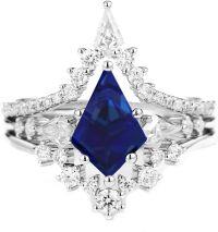 wholesale Sterling Silver Moissanite Diamond 1ct Kite Cut Birthstone 3 Ring Bridal Set-Swiss Blue Topaz-Ruby-Sapphire