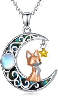wholesale 925 Sterling Silver Fox Moonstone Star Charm Pendant Necklace for Women-Celtic Moon Fox