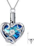 wholesale 925 Sterling Silver Heart-Shaped Cremation Jewelry Pendant with Hummingbird and Blue Crystal Fillers (Funeral Keepsake)-0-0