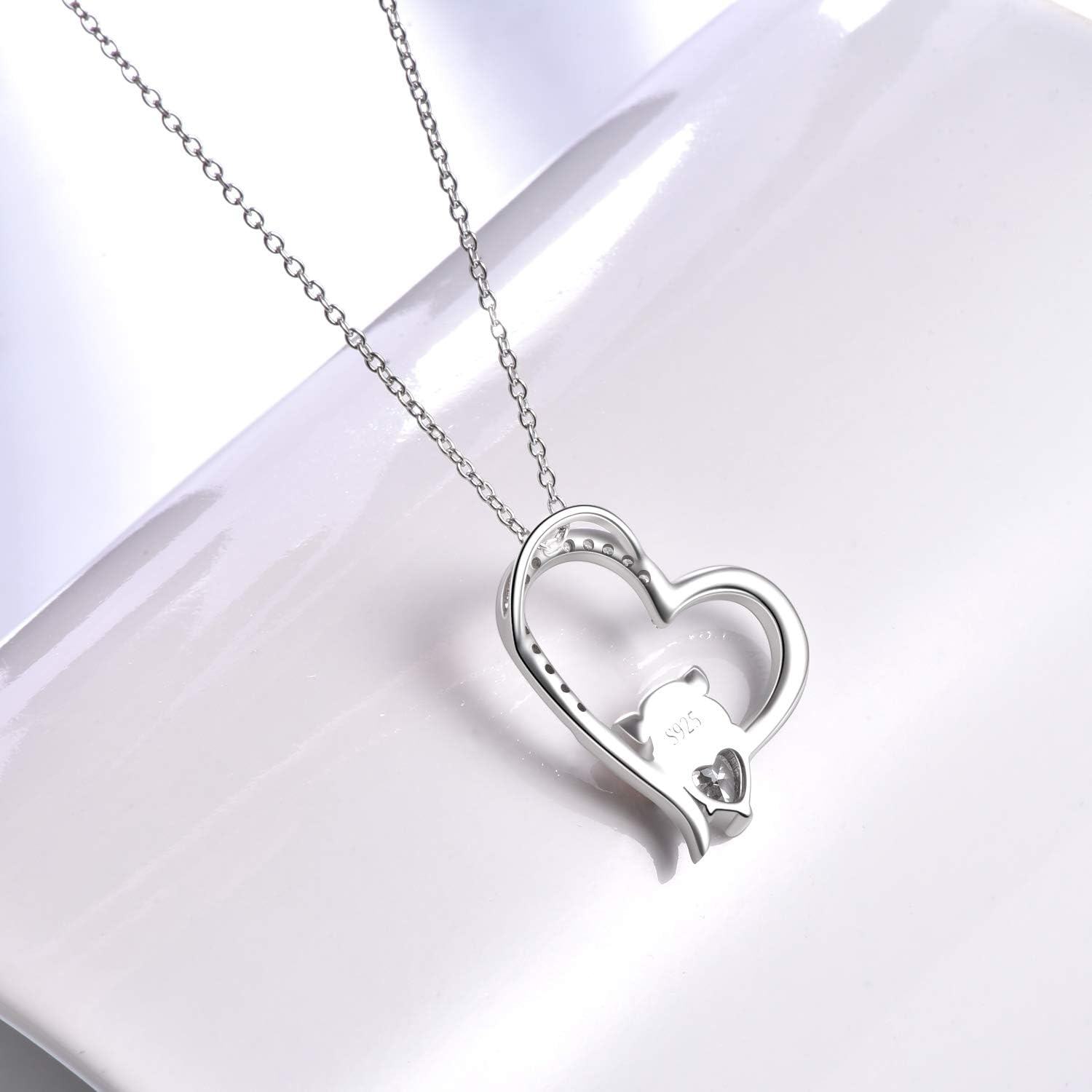 Sterling Silver CZ Pig Pendant Heart Necklace for Women Birthday Gifts-0-3