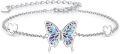 wholesale 925 Sterling Silver Blue Opal Inlaid Abalone Shell Butterfly Heart Charm Adjustable Bracelet for Women-0-0