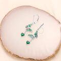 wholesale  Sterling Silver Garnet Emerald Butterfly Dangle Earrings w Heart Gems -0-1