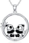 wholesale 925 Sterling Silver Double Pandas Bamboo Circle Pendant Necklace Gift for Women Girls Mother's Day Jewelry-0-0