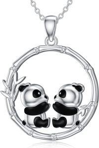 wholesale 925 Sterling Silver Double Pandas Bamboo Circle Pendant Necklace Gift for Women Girls Mother's Day Jewelry-2-Panda