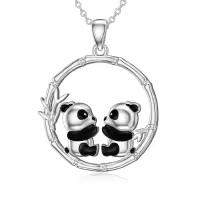 wholesale 925 Sterling Silver Double Pandas Bamboo Circle Pendant Necklace Wholesale Gift for Women Girls Mother's Day Jewelry-2-Panda