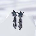 wholesale 925 Sterling Silver Black Star & Cat Dangle Studs - Halloween  for Her-0-1