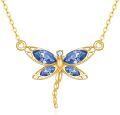 wholesale 14K Gold Blue Crystal Dragonfly Butterfly Pendant Necklace for Women-0-0