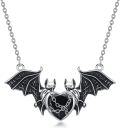 wholesale 925 Sterling Silver Gothic Heart Bats Pendant Necklace Halloween Gifts for Women Girls-0-0