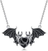 wholesale 925 Sterling Silver Gothic Heart Bats Pendant Necklace Halloween Gifts for Women Girls-Bat 2