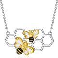 wholesale 925 Sterling Silver & 18K Gold Plated Double Bees Honeycomb Pendant Necklace-0-0