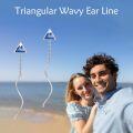 wholesale 925 Sterling Silver Mountain Triangle Threader Dangle Drop Earrings with Blue Enamel and Chain for Women-0-2