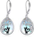 wholesale 925 Sterling Silver Moonstone Black Cat Filigree Teardrop Dangle Earrings-0-0