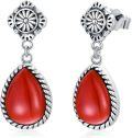 wholesale 925 Sterling Silver & Natural Red Agate Drop Earrings with Onyx & Shell Flower – Southwestern Tribal Style-0-0