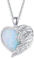 wholesale 925 Sterling Silver White Opal Heart with Angel Wings Pendant Necklaces - Elegant Fine s for Her-0-0
