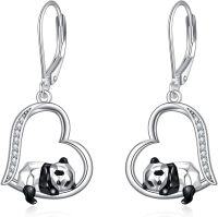 wholesale 925 Sterling Silver Heart-Shaped Panda Dangle Earrings for Animal Lovers-Panda