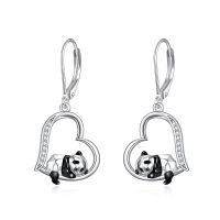 wholesale 925 Sterling Silver Heart-Shaped Panda Dangle Earrings for Animal Lovers-Panda