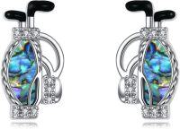 wholesale 925 Sterling Silver Abalone Shell Sport Theme Stud Earrings with Cubic Zirconia Gift for Women-Golf earrings