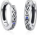 wholesale 925 Sterling Silver Blue Stone Norse Viking Celtic Knot Huggie Hoop Earrings-0-0