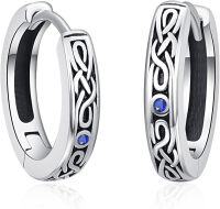 wholesale 925 Sterling Silver Blue Stone Norse Viking Celtic Knot Huggie Hoop Earrings-Blue CZ Celtic