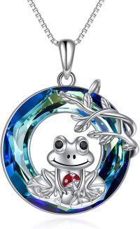 wholesale 925 Sterling Silver Blue Crystal Frog Pendant Necklace for Women-Frog Necklace with Blue Circle Crystal