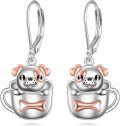 wholesale 925 Sterling Silver Dog in Mug Bone Charm Dangle Leverback Earrings for Women Girls -0-0