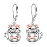 wholesale 925 Sterling Silver Dog in Mug Bone Charm Dangle Leverback Earrings for Women Girls -Bulldog