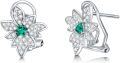 wholesale 925 Sterling Silver Emerald & Cubic Zirconia Flower Clover Bow Stud Earrings for Women-0-0