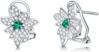 wholesale 925 Sterling Silver Emerald & Cubic Zirconia Flower Clover Bow Stud Earrings for Women-Flower-Green